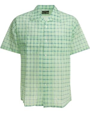 Beams Plus "Open Collar Nylon Airy Plaid" Casual Shirt - Green