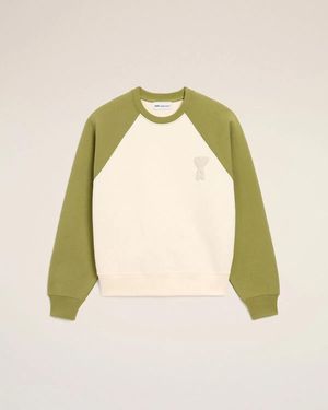 Ami Paris Boxy Fit Blanc Creme Matcha Cotton Hoodie - Natural