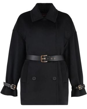 Max Mara Pausa Double-Breasted Virgin Wool Coat - Black
