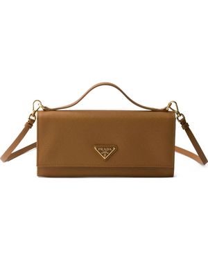 Prada Saffiano Leather Wallet With Shoulder Strap - Brown