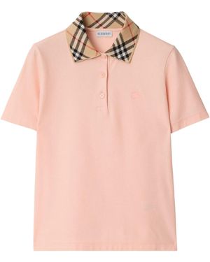 Burberry Check Collar Polo Shirt - Pink