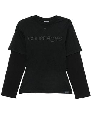 Courreges Courregès Logo Print Double Sleeves T-Shirt - Black