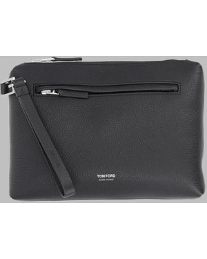 Tom Ford Leather Zip Pouch With Wrist Strap 21 Cm X 26 Cm X 3 Cm - Grey