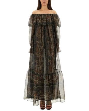 Saint Laurent Silk Lurex Creponne Dress - Green