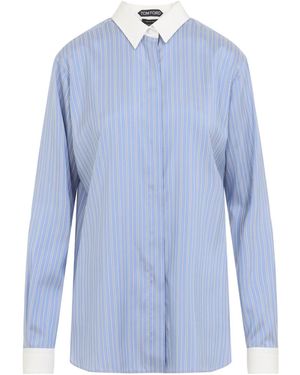 Tom Ford Combo Light Striped Silk Shirt - Blue