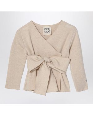 Douuod Crossover Cardigan With Bow - Natural