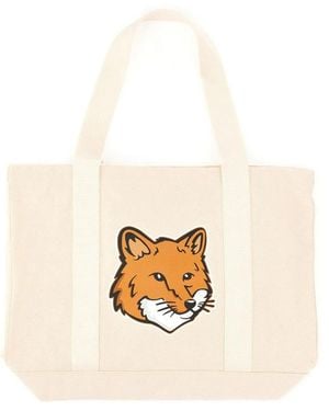 Maison Kitsuné Fox Head Print Bag Cotton Shoulder - White
