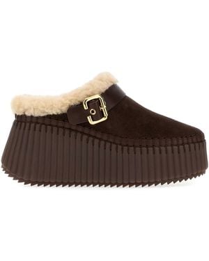 Chloé Dark Suede Nama Slippers - Brown