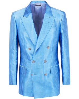 Tom Ford Duchesse Polka Dot Jacquard Double Breasted Jacket - Blue