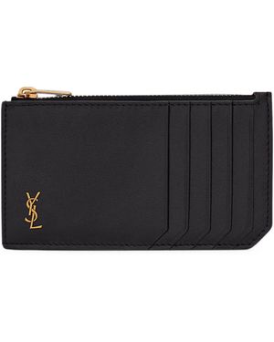 Saint Laurent Portacarte "Fragments Tiny Cassandre" Con Zip - Black