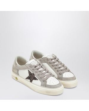 Golden Goose Taupe May Sneakers With Glitter Star - White