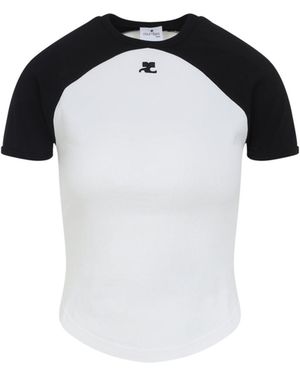 Courreges Contrast-Design Short-Sleeved Top With Logo Detail - Black