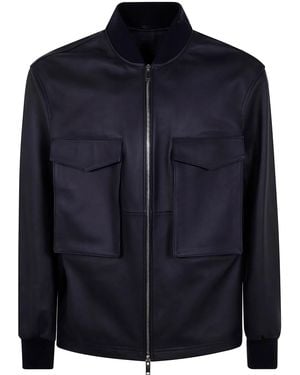 Desa Leather Patch Pocket Bomber Jacket - Blue