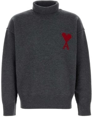 Ami Paris Ami Dark Wool Jumper - Grey