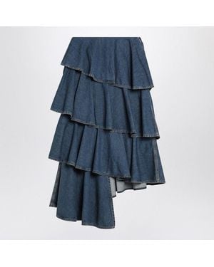 Alaïa Asymmetrical Spiral Denim Skirt - Blue