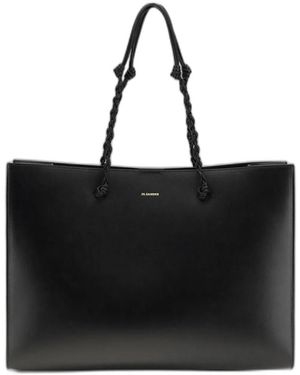 Jil Sander Tangle Leather Tote Bag - Black