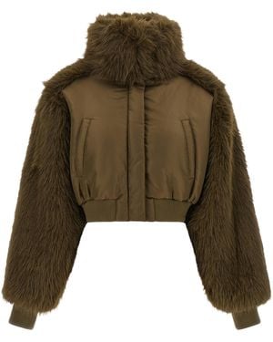 Pinko Bomber Jacket With Fur Inserts - Green
