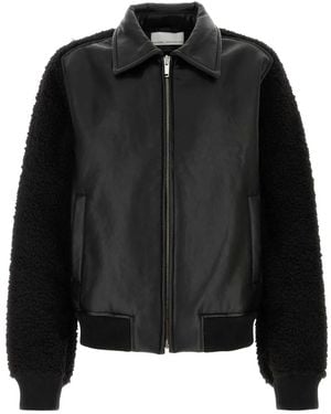Random Identities Faux Shearling Leather Bomber Jacket Woven - Black