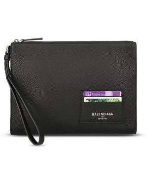 Balenciaga Leather Zipped Pouch - Black