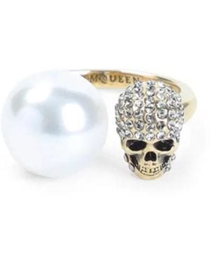 McQueen Tone Pearl Skull Logo Accessory - White