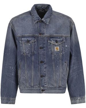 Carhartt Washed Denim Jacket With Paint Splatter Details - Blue