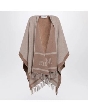 Max Mara Jacquard Poncho With Fringes - Brown