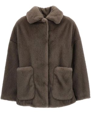 Herno Faux Fur Bomber Jacket - Brown
