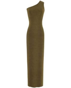 Saint Laurent One-Shoulder Silk Long Dress - Green