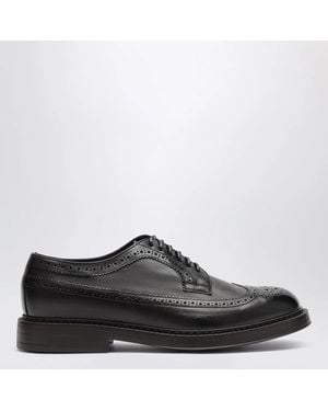 Doucal's Dark Leather Derby Shoes With Brogue Detailing - Black