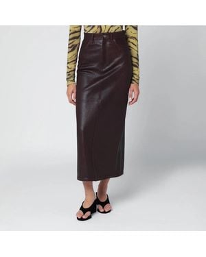 IVY & OAK Burgundy Leather Midi Skirt - Black