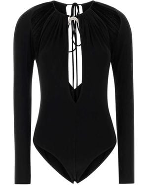 Marine Serre Draped Jersey Ls Crewneck Top - Black