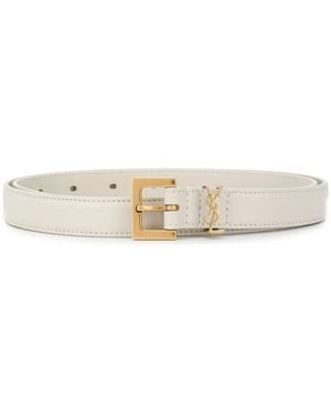 Saint Laurent Cassandre Thin Belt With Square Buckle - Natural