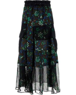 Sacai Floral Print Skirt - Black