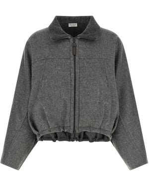 Brunello Cucinelli 'Shiny Zipper Pull' Jacket - Gray