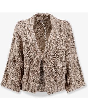 Brunello Cucinelli Wool And Cashmere Cardigan With Sequins - Brown