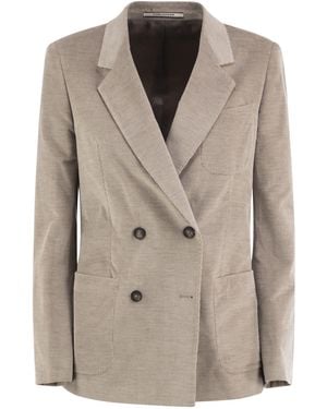 Tagliatore Double-Breasted Stretch Cotton And Cashmere Blazer - Natural