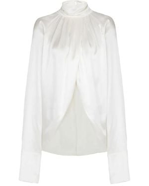 Balmain Drapped Silk Blouse Shirt - White