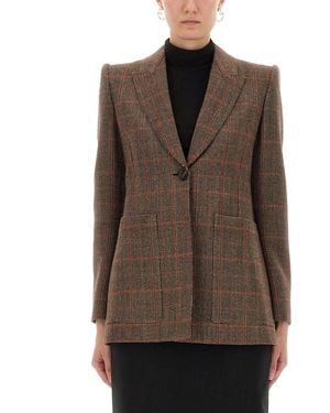 Chloé Plaid Wool Tailored Jacket - Brown
