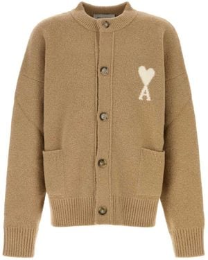 Ami Paris Quota-Crewneckcardiganwithdecoeur - Natural