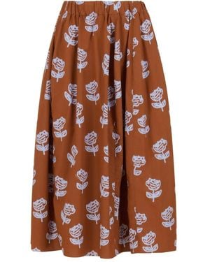 Marni Midi Skirt With Sprayed Roses Print - Brown