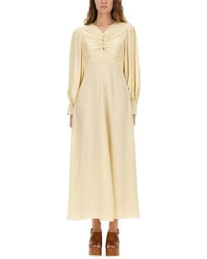 Chloé Ruched Long Dress - Natural