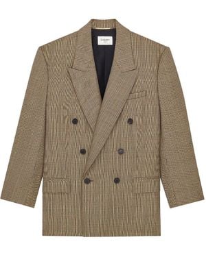 Saint Laurent Prince Of Wales Double-Breasted Jacket - Brown