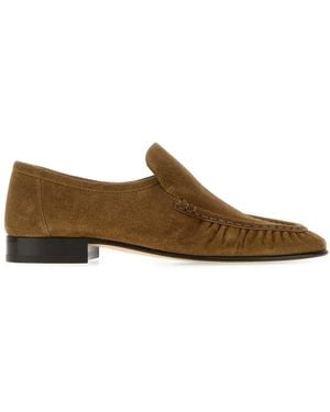 The Row Camel Suede Two Loafers - Brown