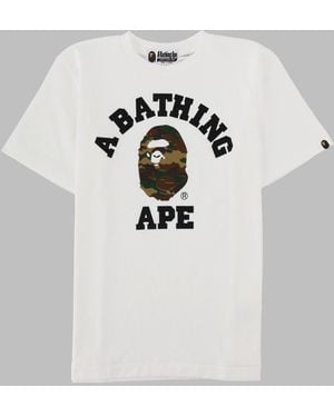 A Bathing Ape T-Shirt Con Logo E Stampa Mimetica - White