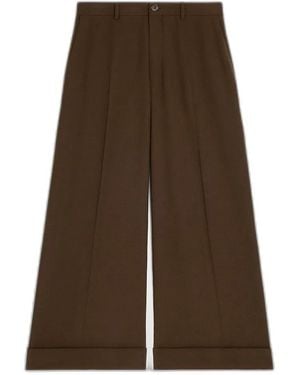 Celine Pantalon Docks En Laine Gabardine Kaki Marron Trousers - Brown