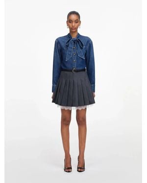 Self-Portrait Denim Tie Neck Shirt - Blue