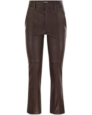 Brunello Cucinelli Stretch Nappa Leather Square Cigarette Trousers With Jewellery - Brown