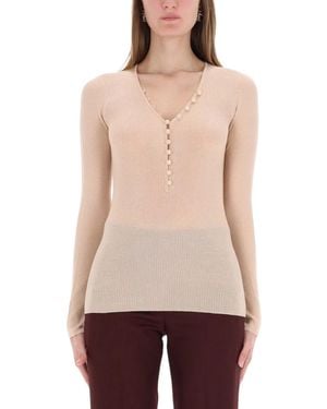 Chloé Ribbed Knit With Buttons - Natural