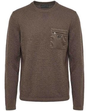 Prada Sweater With Re-Nylon Detail - Brown