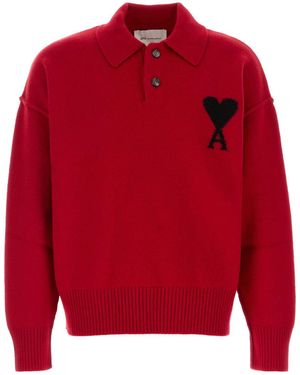 Ami Paris Quota-Polosweaterwithcontrasteddecoeur - Red